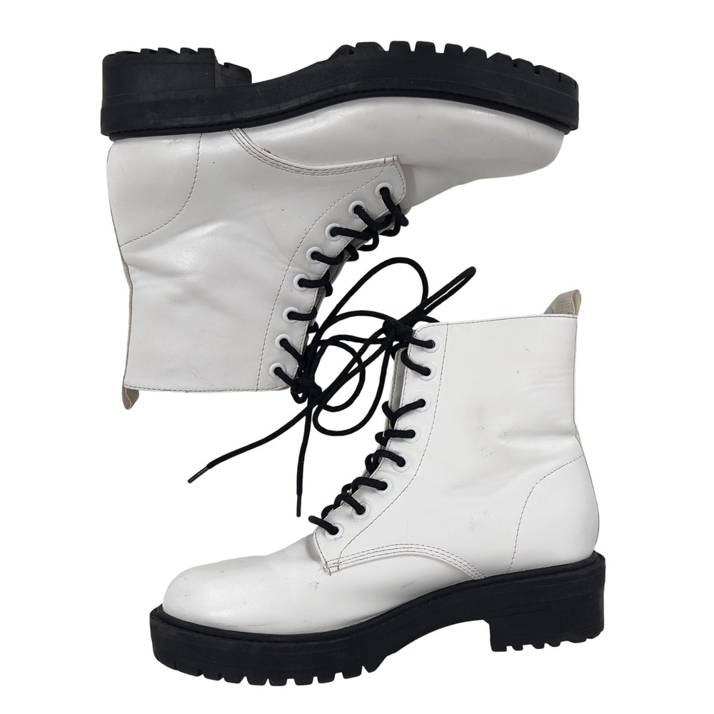White‎ Combat Boots Chunky Lug Sole Grungecore Downtown Girl Alt Womens Size 8